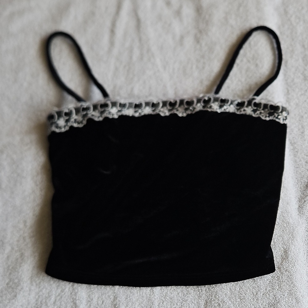 Beverly and Beck Black Velvet Lace Camisole Adjustable Strap Size S